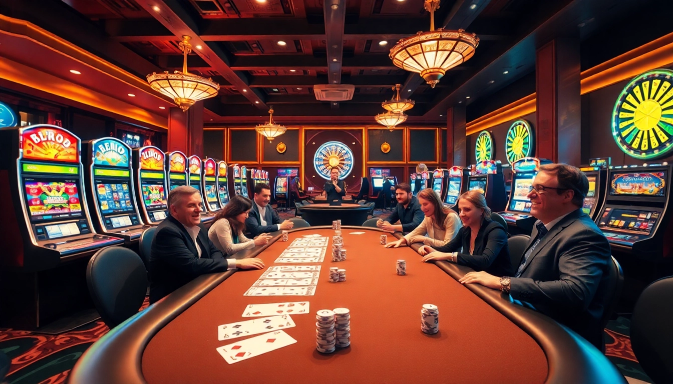 Experience the thrill of nk88 bet with vibrant casino tables, slot machines, and joyful players.
