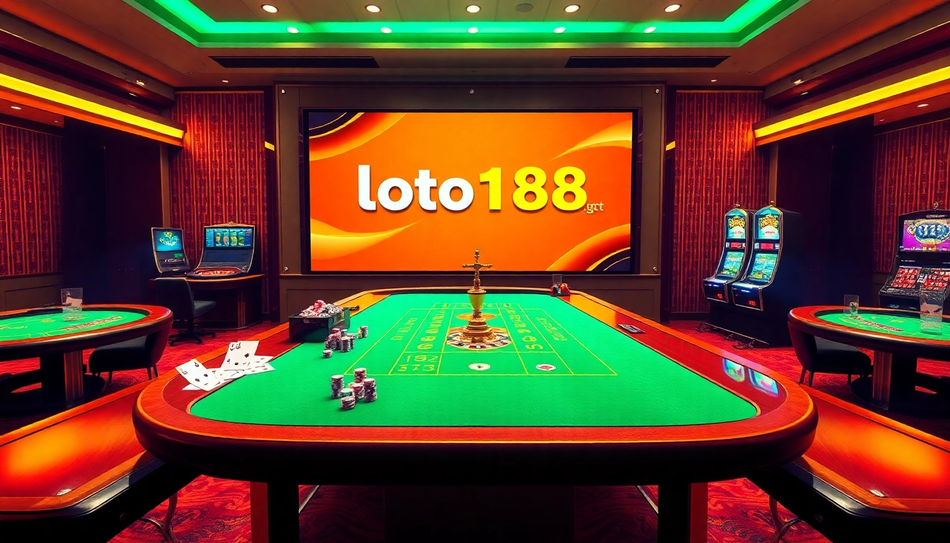 Experience the excitement at loto188.gb.net with dynamic online casino tables displaying cards and chips.