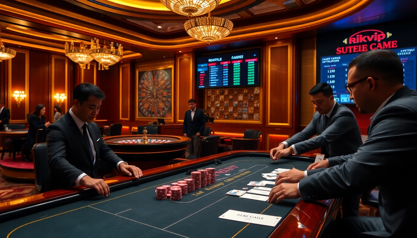 Engaging players at the rikvip casino table, capturing the excitement of high-stakes gambling.