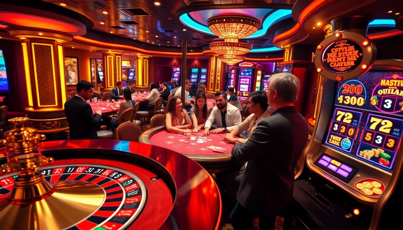 Players engaging with a poker table and roulette wheel at https://xx88.boats/, capturing the thrill of casino action.