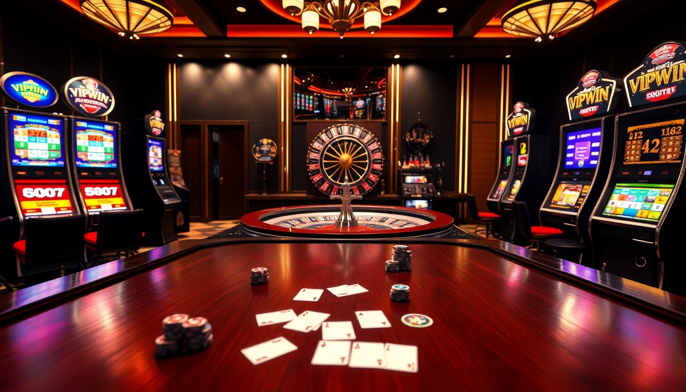Experience thrilling gaming action at VIPWIN casino with exciting tables and vibrant slot machines.
