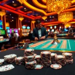 Exciting casino atmosphere featuring vvjl with roulette table and poker chips.