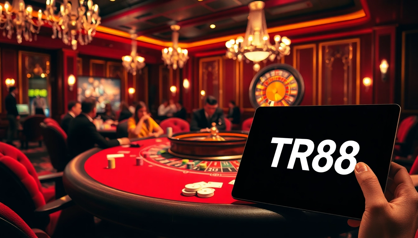 TR88 casino experience showcasing poker table action and online gambling interface.