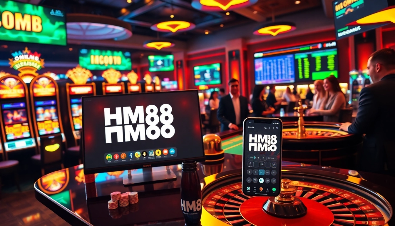 HM88 interface showcasing dynamic betting odds and vibrant casino gaming tables with chips and cards