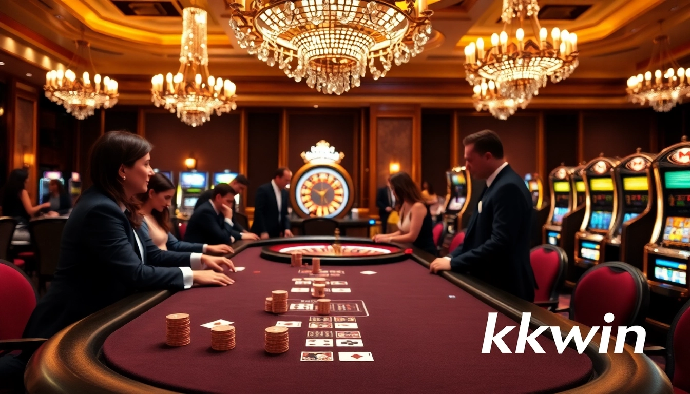 Experience kkwin vip at a luxurious casino table with chips, cards, and roulette for an exhilarating play.