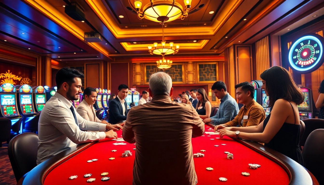 Players enjoying a thrilling game at the XN88 casino, highlighting excitement with vivid gaming elements.