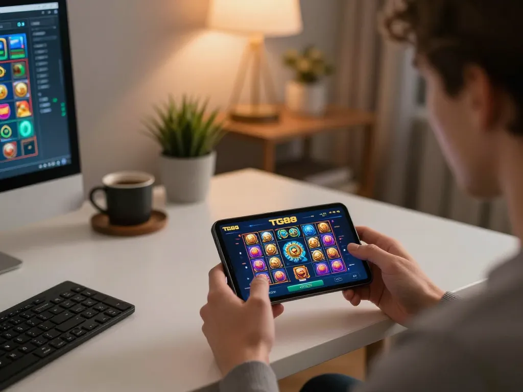 Player engaging with the TG88 mobile casino app for exciting online slots.
