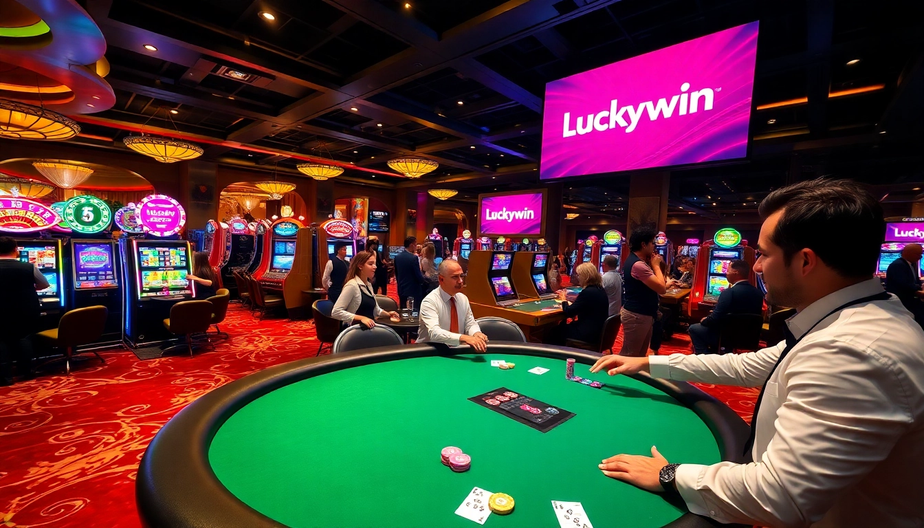 Luckywin players enjoying high-stakes games at a vibrant casino table.