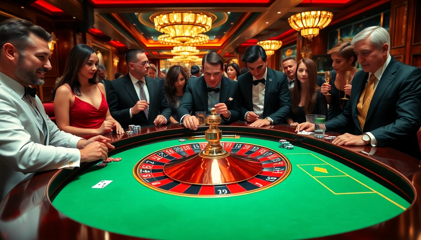Excited gamblers place bets at a luxurious roulette table representing https://uu88xpj.com/ casino thrills.