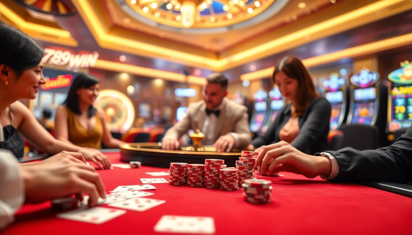 Celebrating a win at 789WIN online casino with vibrant tables and thrilling gaming atmosphere.