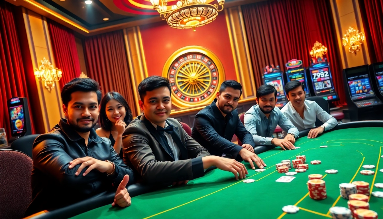 Players engaged in high-stakes poker at Nhà Cái 789win, showcasing casino excitement and luxury.
