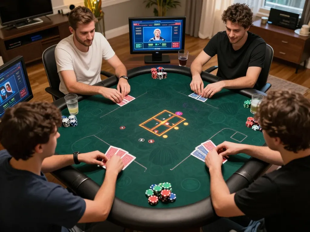 Engaging online poker gameplay at home with digital interfaces on https://xx88.promo/ showcasing strategic betting