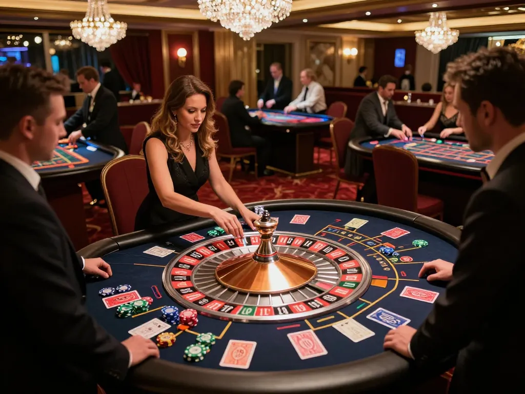 Experience thrilling gameplay at RR 88 with players betting on a vibrant roulette table in a luxurious casino.