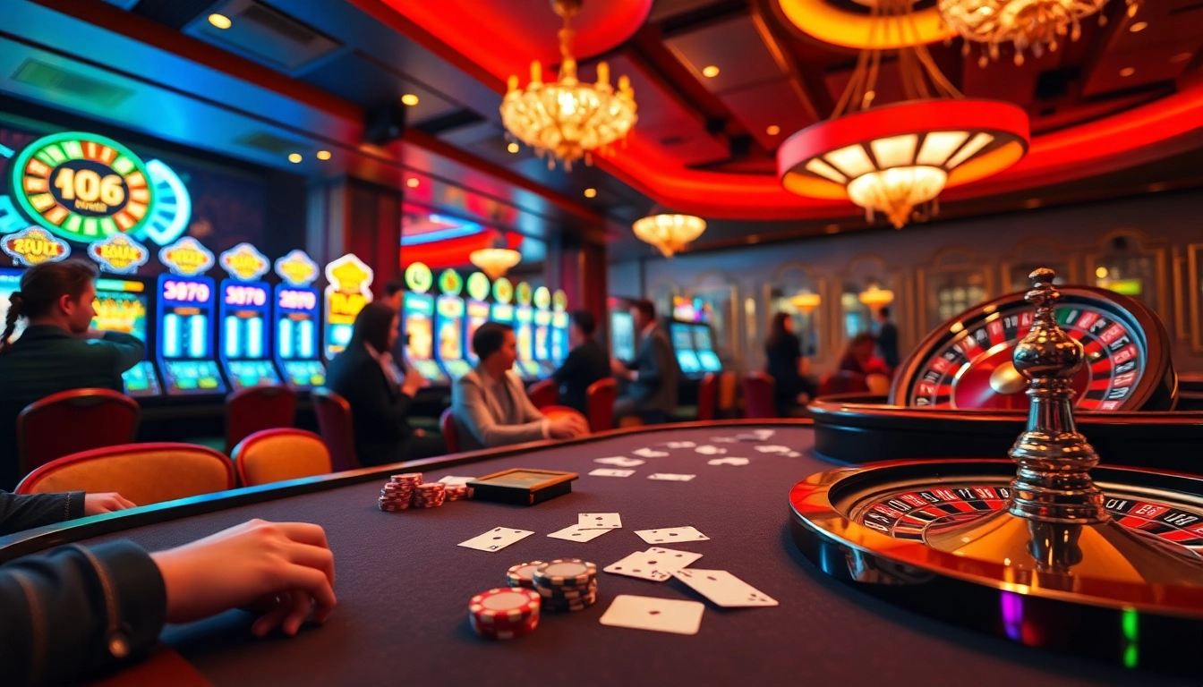 Experience the thrill of online gambling at tructiepthethao.co with poker games and vibrant casino visuals.
