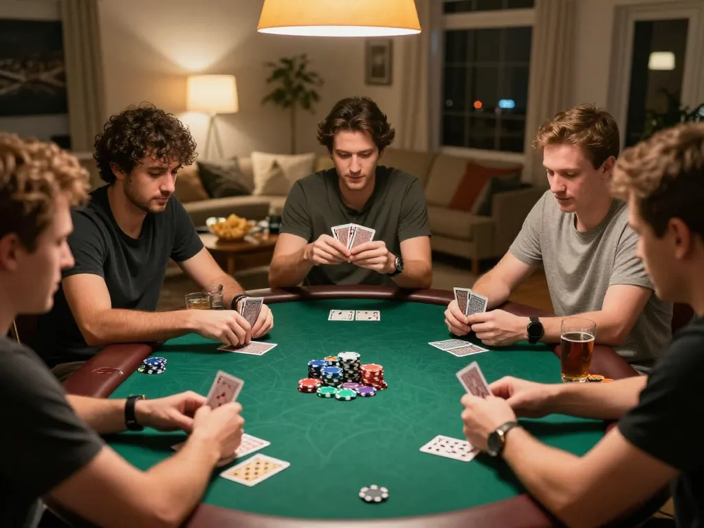 KONG88 poker players enjoy a strategic night game in a cozy atmosphere