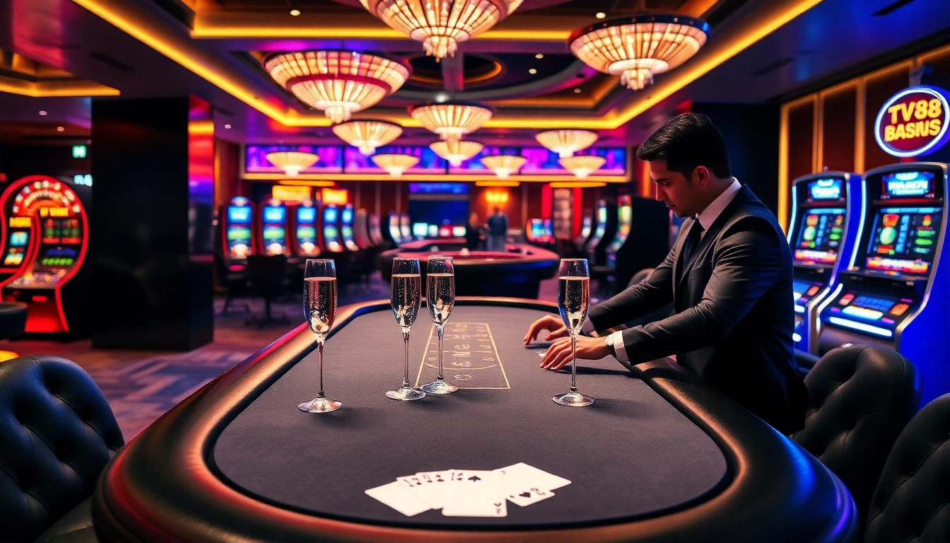 Experience high-stakes poker at TV88 with luxurious tables and vibrant casino ambiance.