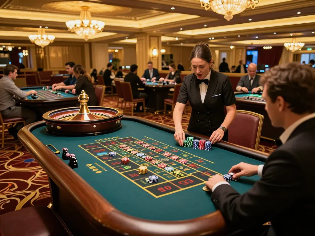 Sin88 players placing bets at a roulette table in a luxurious casino with vibrant ambiance.
