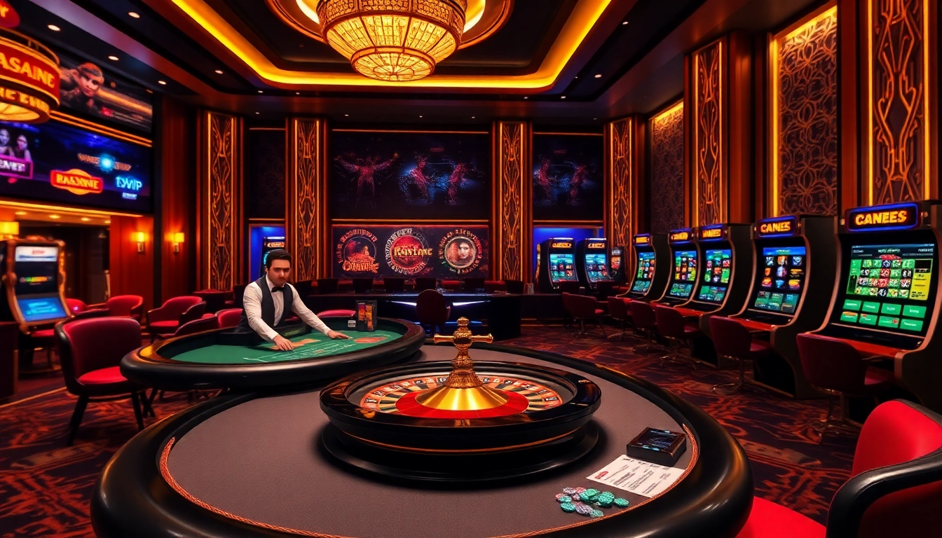 Experience the thrill of Đăng Nhập Nhà Cái 68VIP at a luxurious online casino, featuring vibrant gaming elements and live tables.
