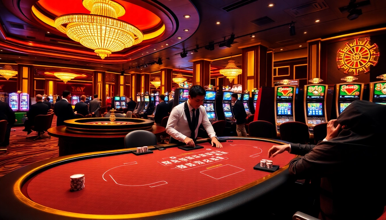 Experience the elite gambling atmosphere of nhà cái 58WIN, with players engaged in poker and roulette.