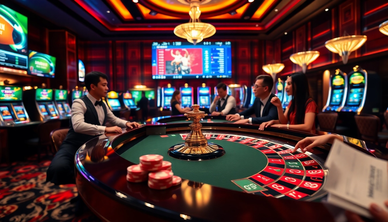 Tỷ lệ kèo bóng đá hôm nay displayed on vibrant betting screens in a luxurious casino setting.