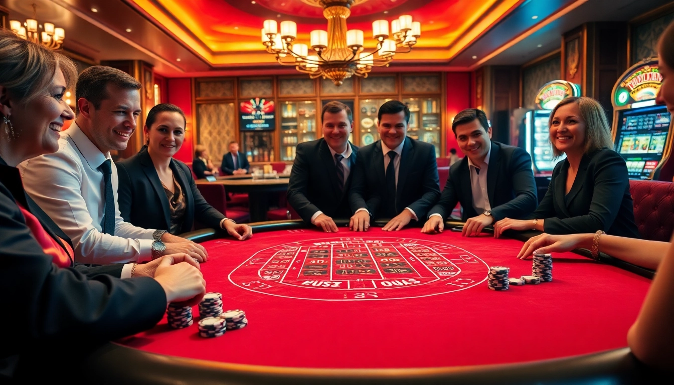Experience the thrilling gameplay at luck8 with an elegant casino scene featuring blackjack and roulette.