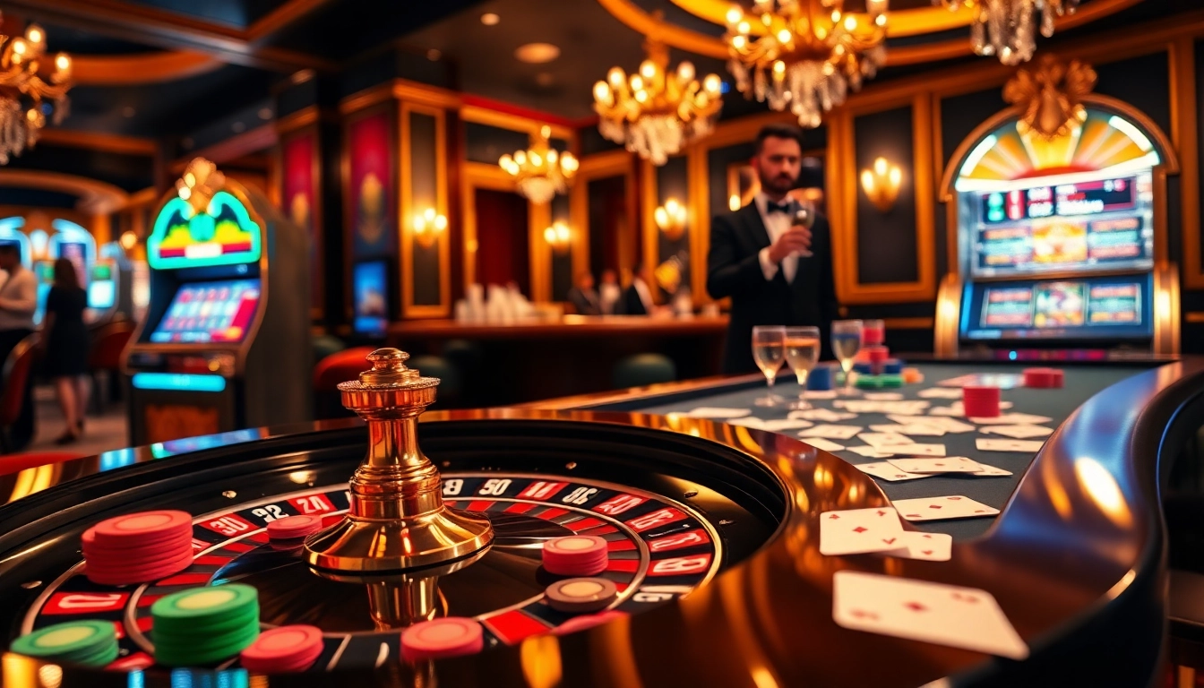 Enthusiastic players enjoying the exciting action at Luck8 casino tables with vibrant chips and cards.