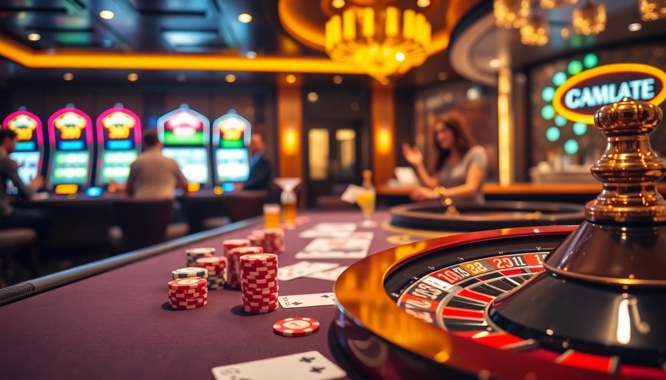 Engaging scene at ee88 casino with poker and roulette games showcasing excitement and luxury.