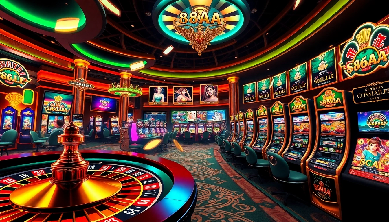 Exciting gamble with 88AA at a luxurious casino showcasing dynamic games and vibrant visuals.