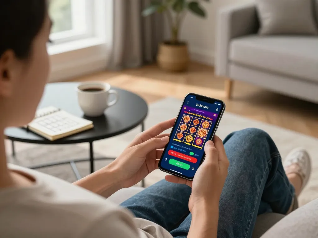 A player enjoys casino gaming on the Go88 club app in a cozy home setting.