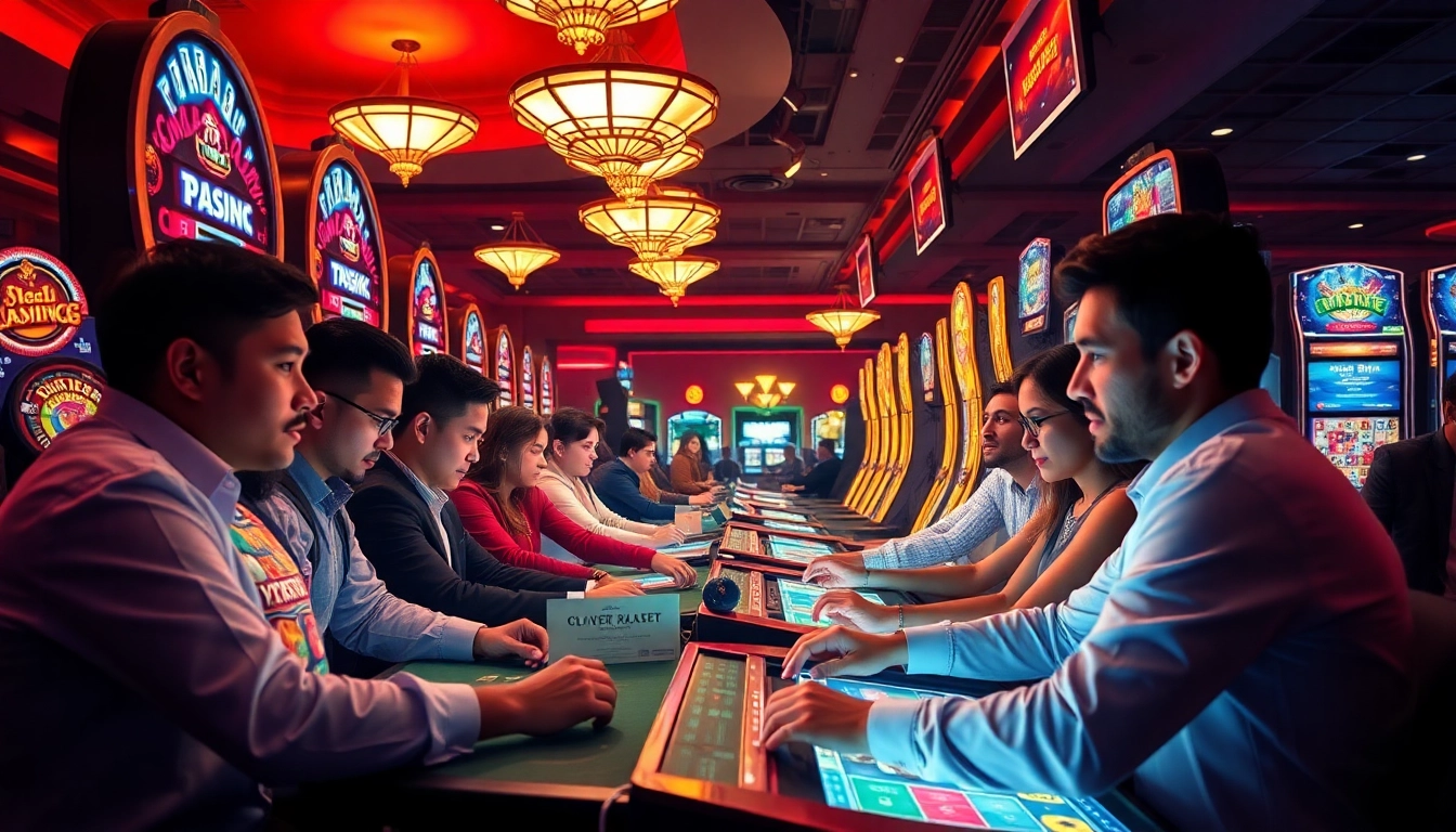 Engaging scene of online gambling at a vibrant casino, reflecting https://onew88.com/.