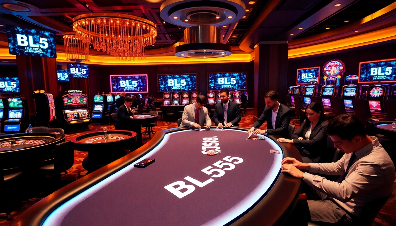 Players engaging with the BL555 casino layout, showcasing excitement in gambling.