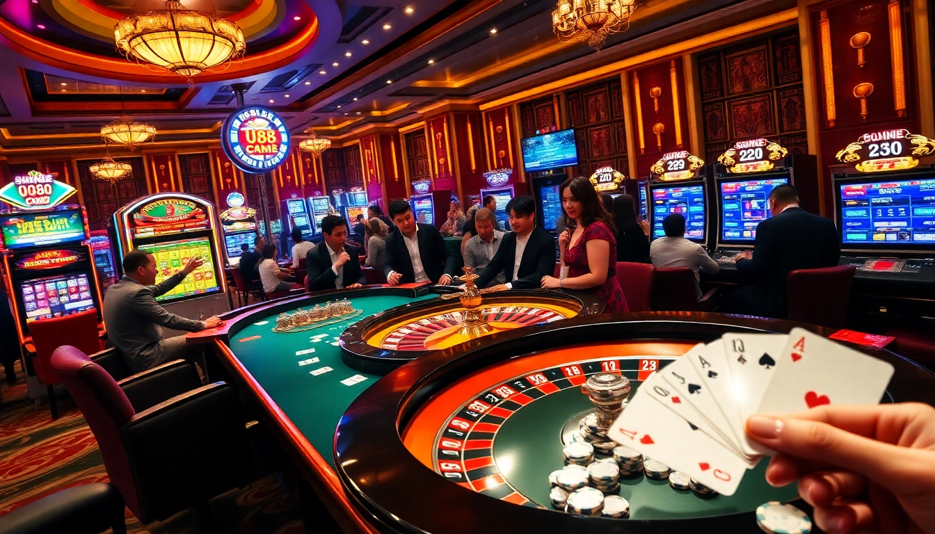 Exciting gaming experience at UU88 COM with roulette table and vibrant casino atmosphere.