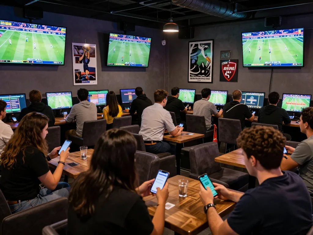 N188 sports betting fans actively engaging with mobile apps during live game watch.