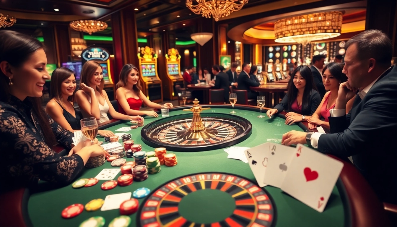Players enjoying a lively casino atmosphere at https://tr882026.com/ with colorful chips and cards.