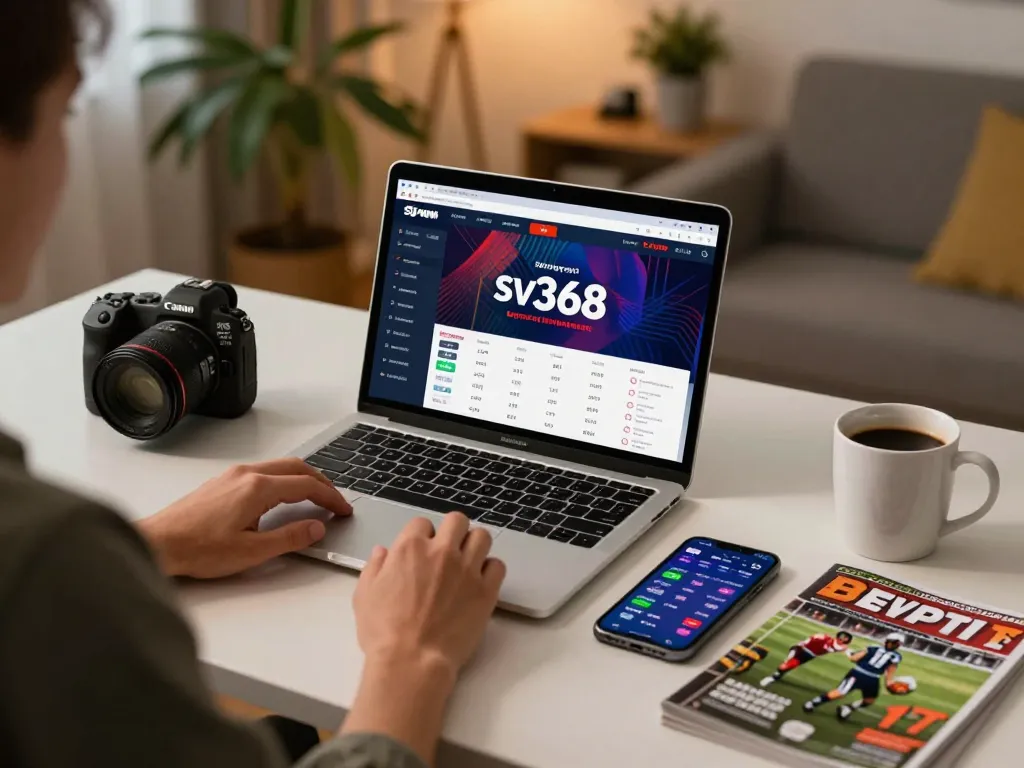 Engaging sports betting on sv368 with a laptop showing live odds in a cozy home office