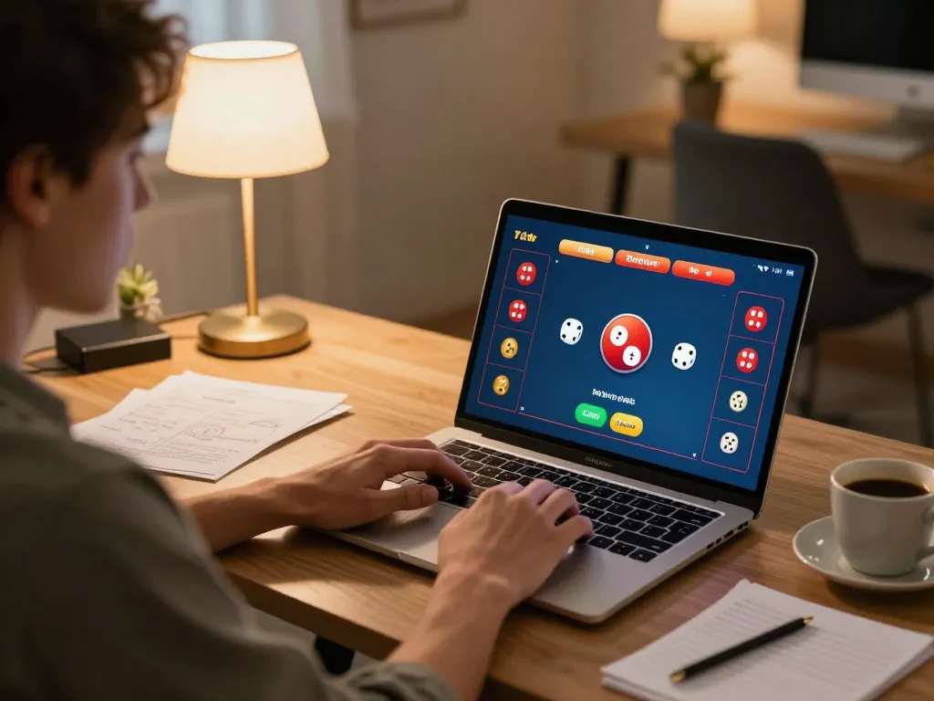 Engaged player enjoying tai xiu online at home with vibrant interface on laptop