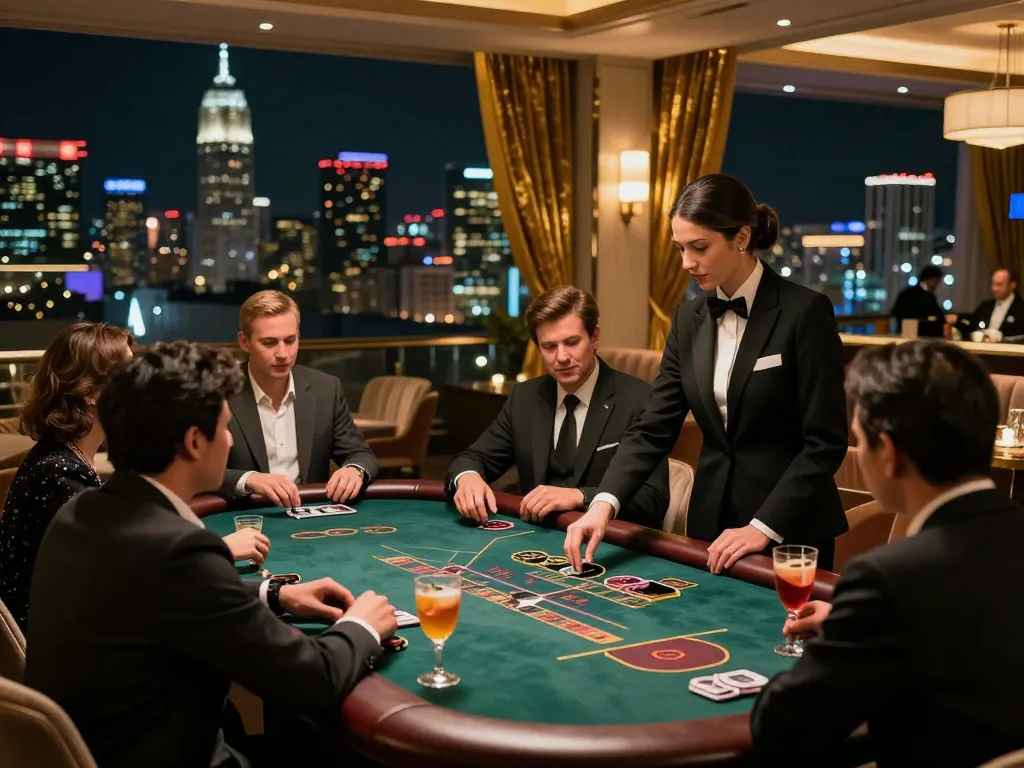 Engaged players at a luxury blackjack table strategizing in a trusted game bài đổi thưởng uy tín atmosphere