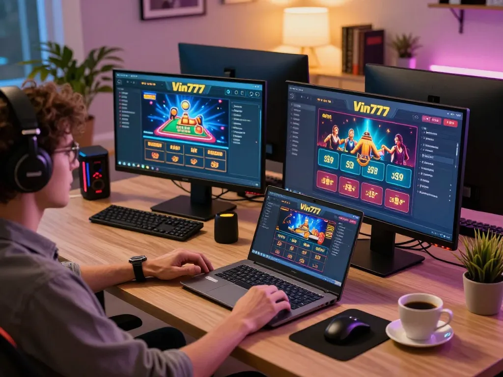 Engage with Vin777 casino gameplay on a modern desktop and laptop setup.