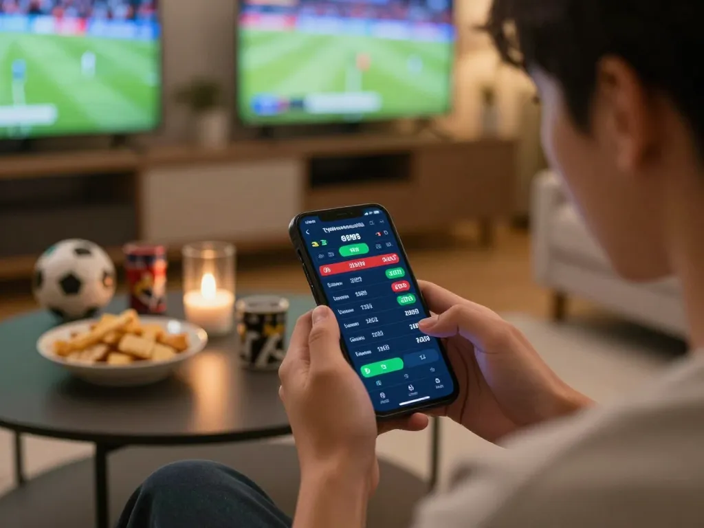 Person engaging with the live betting interface on their smartphone using tylekeonhacai88 for strategic sports betting.