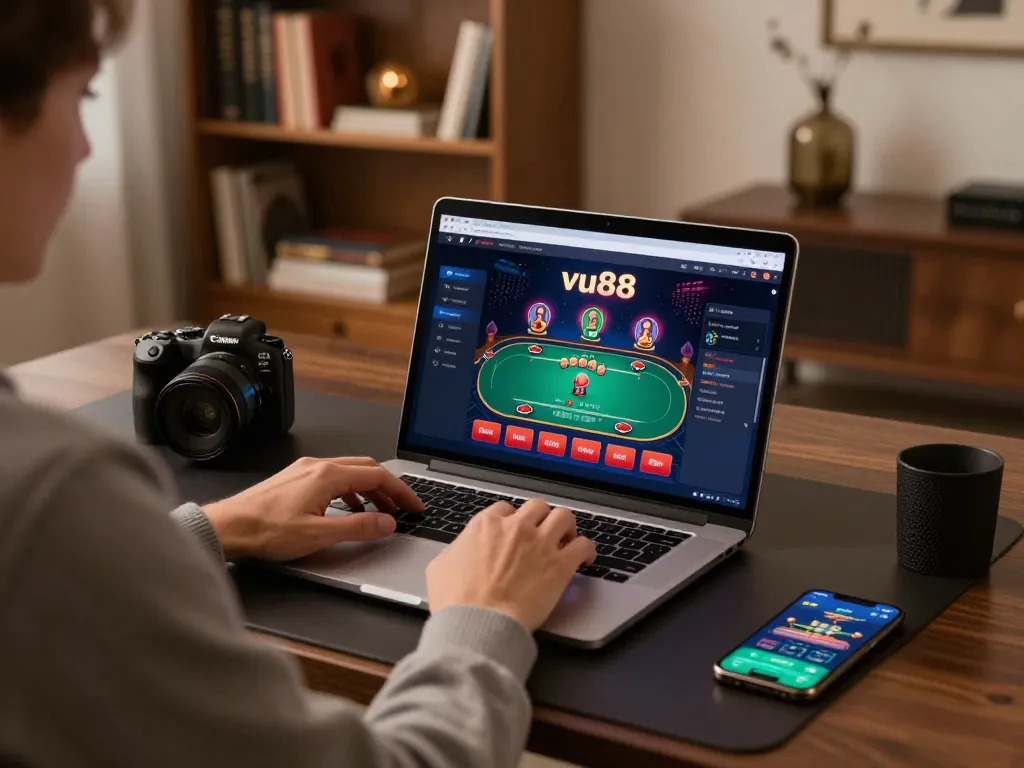 Engaging with vu88 casino interface in a sophisticated online gaming setup