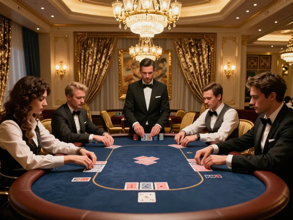 KUWIN professional players engaged in a high-stakes poker game in an elegant VIP room.
