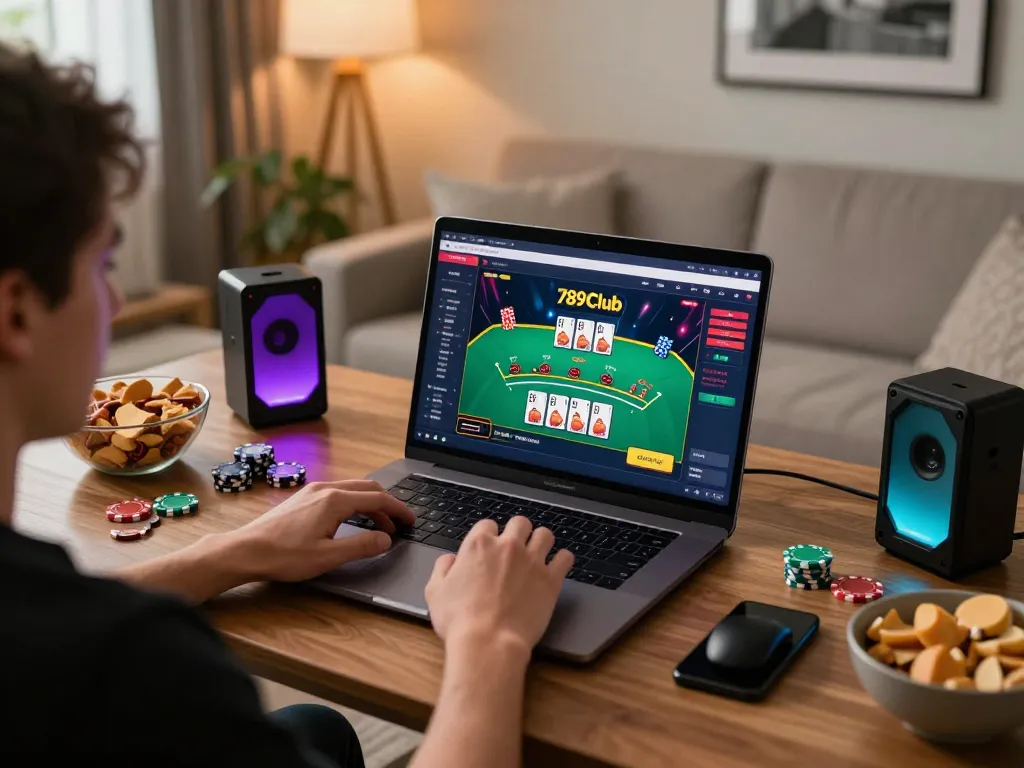 Playing blackjack online with 789Club in a cozy home setup showcasing strategy and enjoyment