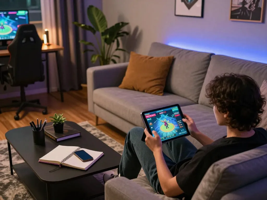 Experience strategic gaming with lc88 on a tablet in a cozy setting