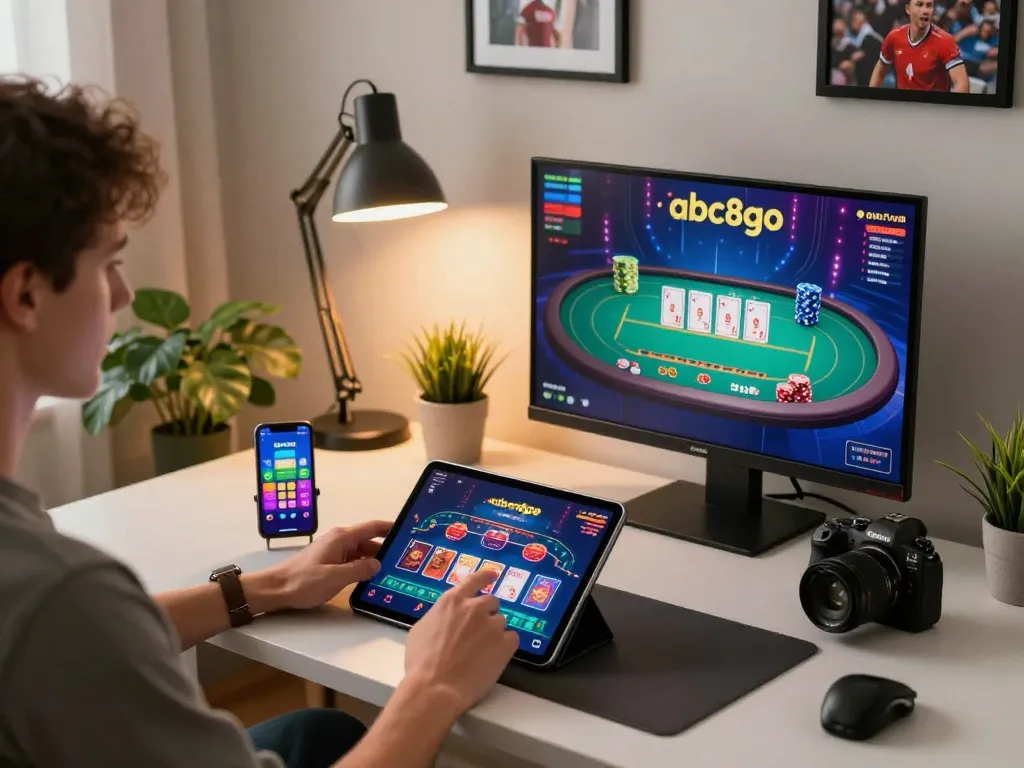 Engaging in live casino gameplay using the abc8go app on a tablet at home