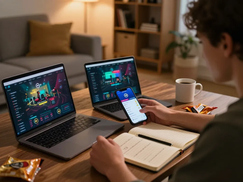 Engaging gameplay with Onbet app on smartphone and strategic notes on notebook.