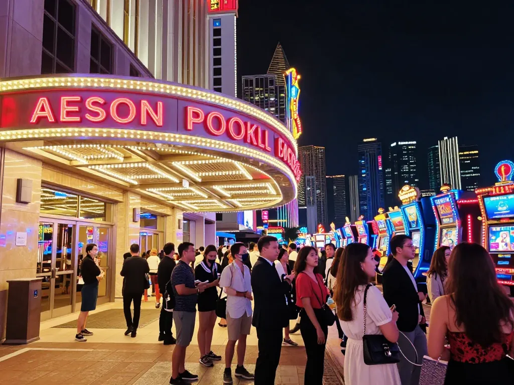 Excited crowd entering a vibrant casino, highlighting the competitive atmosphere of hm88 gaming.
