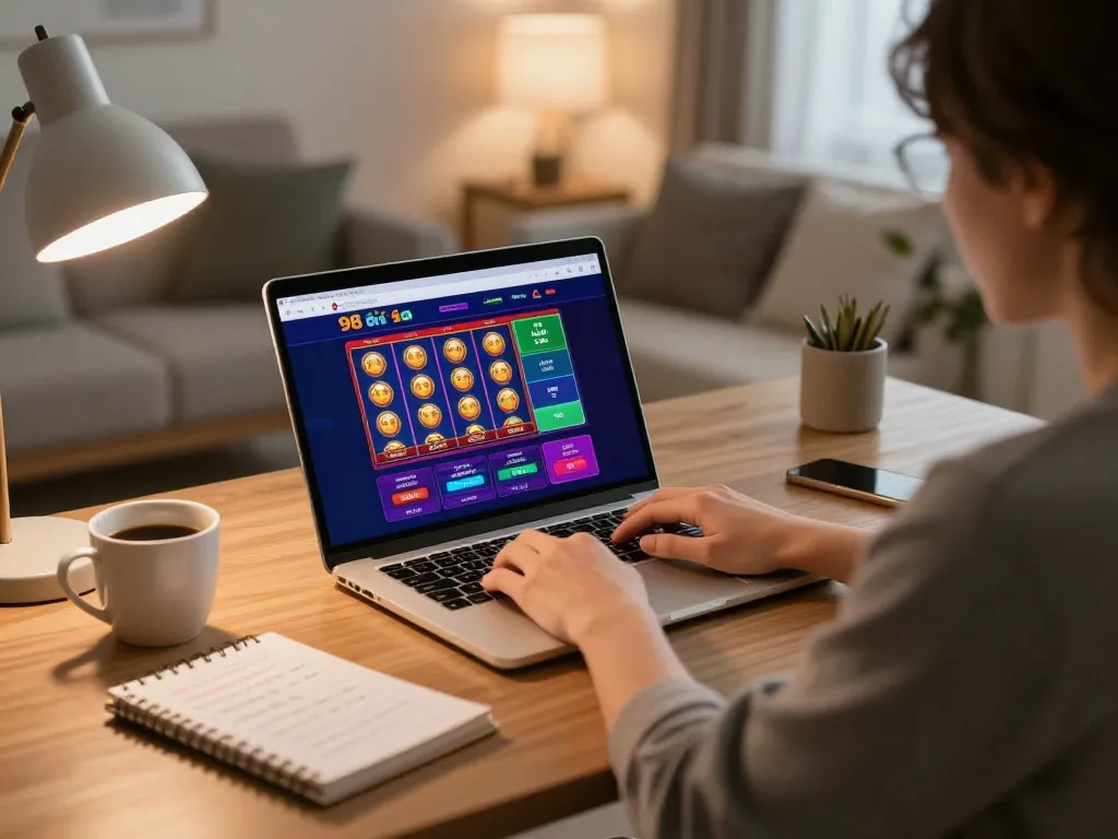 Gambling at nhà cái 98win with engaging online casino gameplay from a cozy home setup.