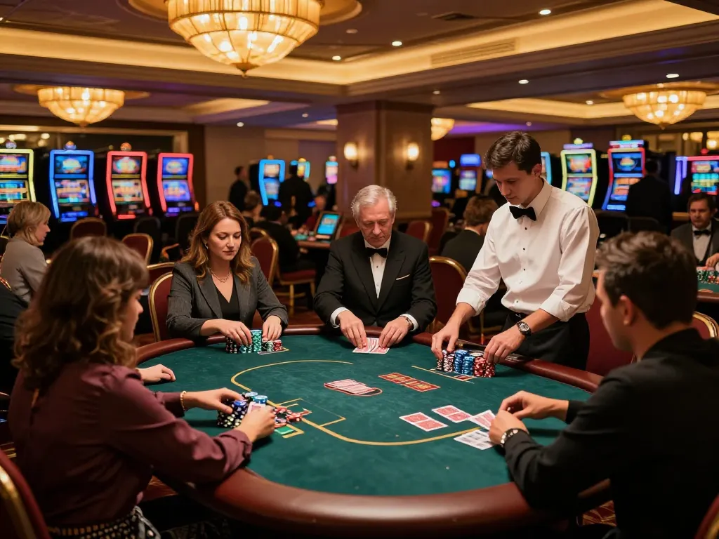 Players engaging in poker at a lively casino scene evoking the essence of nhacaiuytinn gaming strategy.