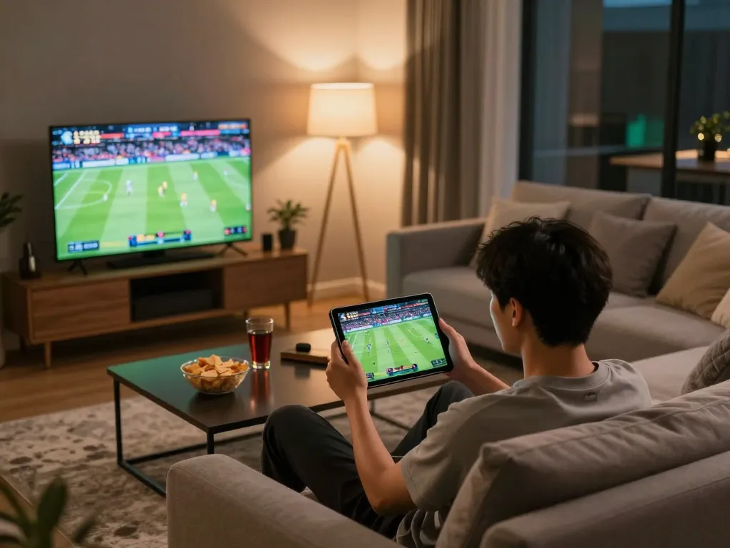 Engaging in trực tiếp bóng đá Việt Nam sports betting from home, showcasing excitement and comfort in a warm atmosphere.