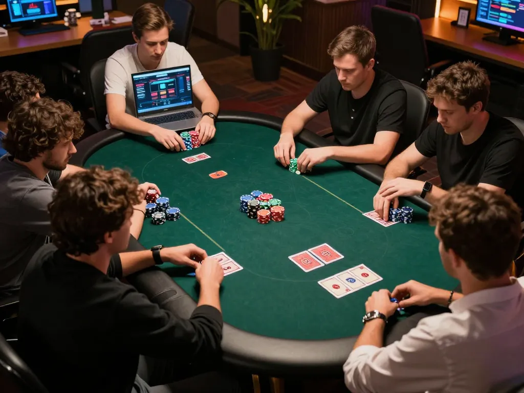 79KING competitive online poker tournament showcasing players calculating strategies and bets.